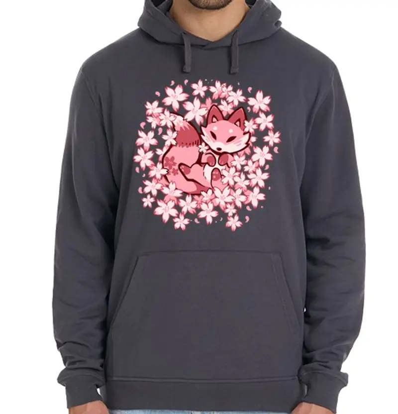 Felpa unisex con cappuccio volpe dei fiori di ciliegio - felpa con cappuccio