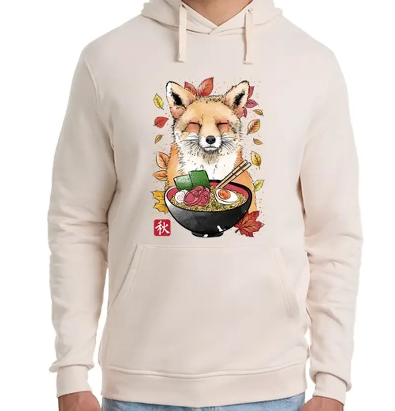 Felpa unisex con cappuccio volpe foglie e men ra