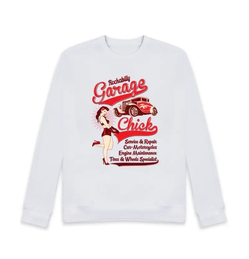 Felpa unisex disegno rock Abilly ga rage vintage pin