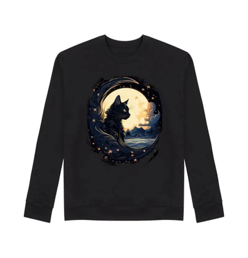 Felpa unisex fantasia gatto arte luna arredamento an