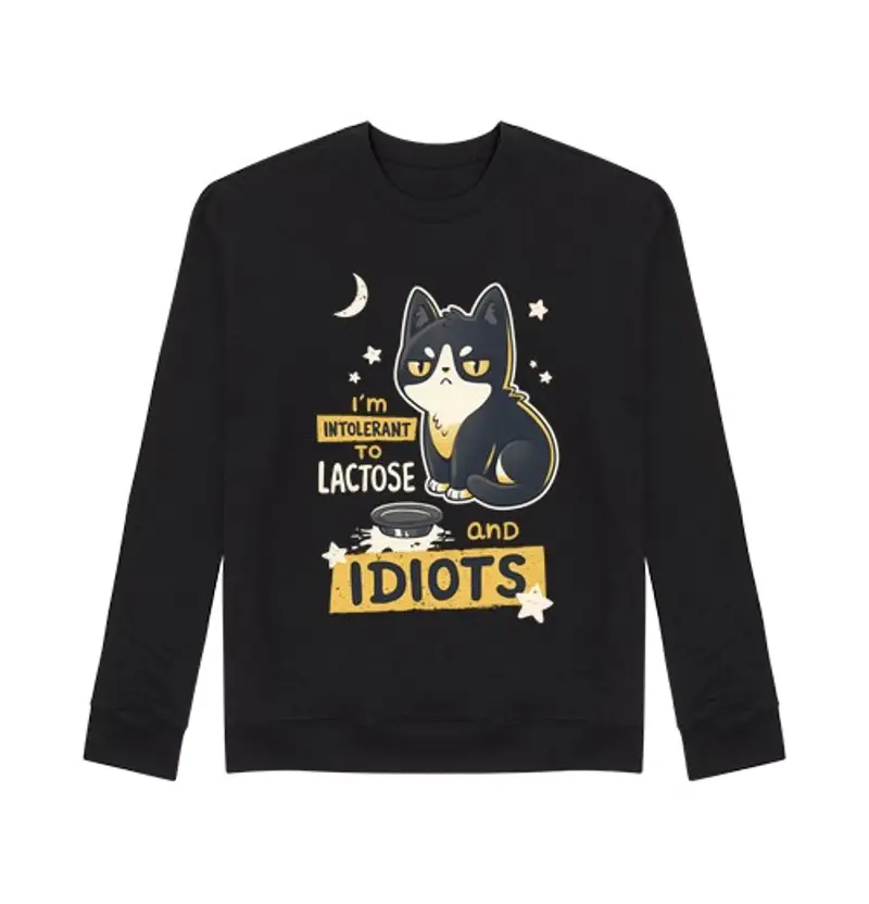 Felpa unisex felpa con gatto intollerante al lattosio