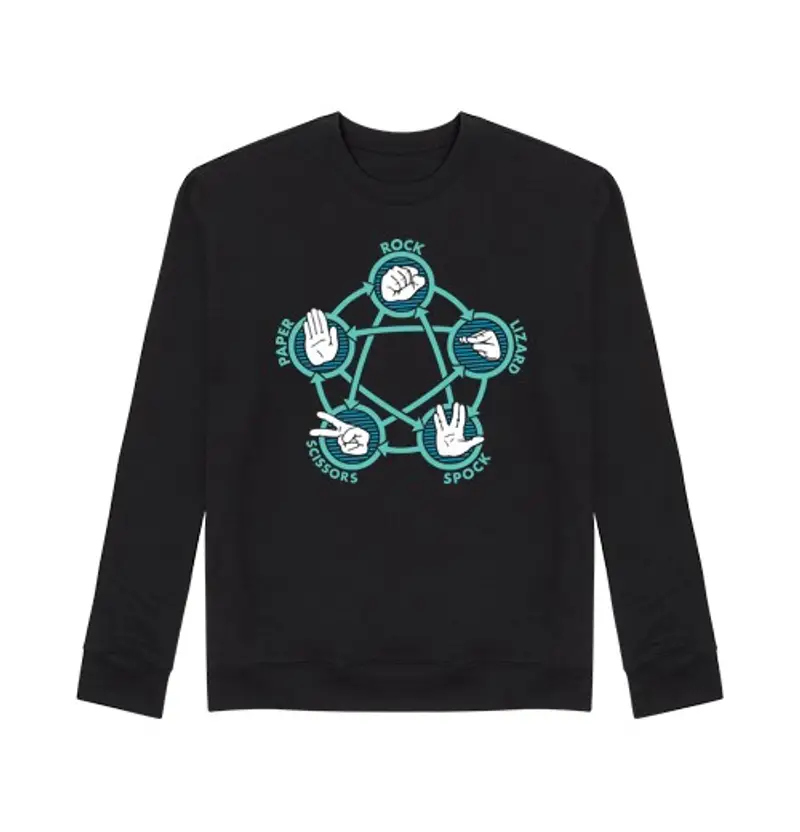 Felpa unisex roccia, carta, forbici, lucertola e spock