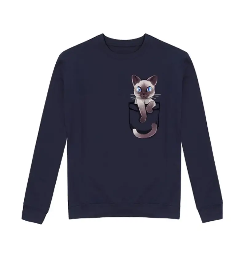 Felpa unisex tascabile gatto siamese tascabile - felpa