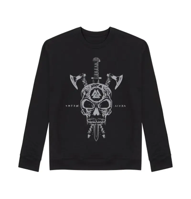 Felpa unisex teschio vichinghi e armi grey