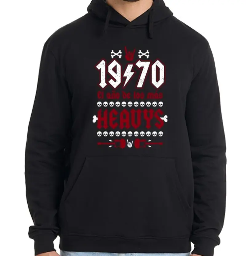 Felpa uomo con cappuccio 1970 heavy metal s