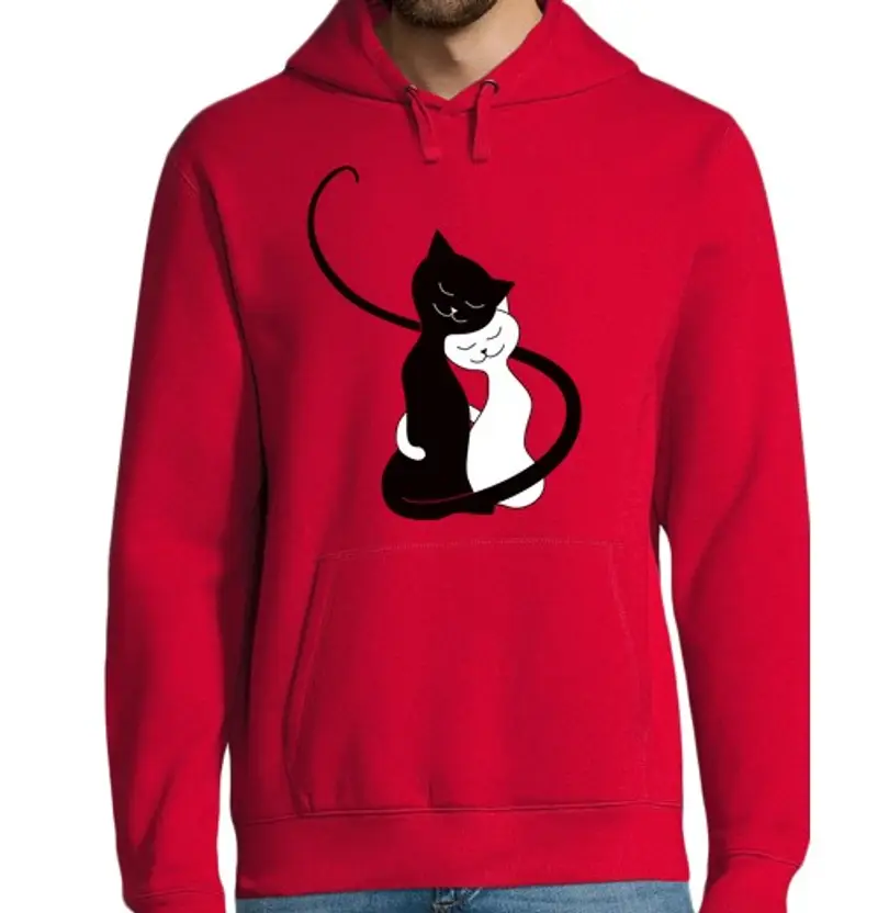 Felpa uomo con cappuccio abbracciare sveglio bianco e nero cats in lov