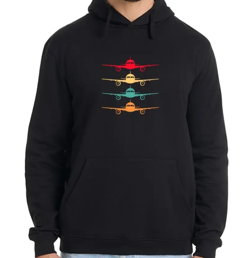 Felpa uomo con cappuccio aeroplani aviazione retrò vintage