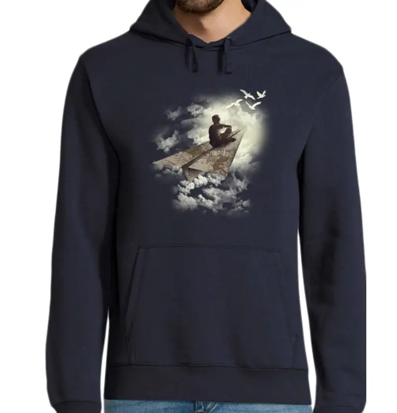 Felpa uomo con cappuccio aeroplano di carta