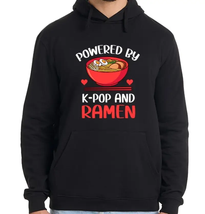 Felpa uomo con cappuccio alimentato da k pop e ramen kpop merch