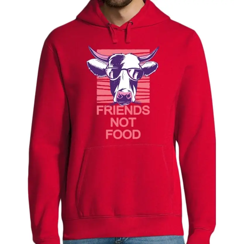 Felpa uomo con cappuccio amici non cibo vegano o vegetariano