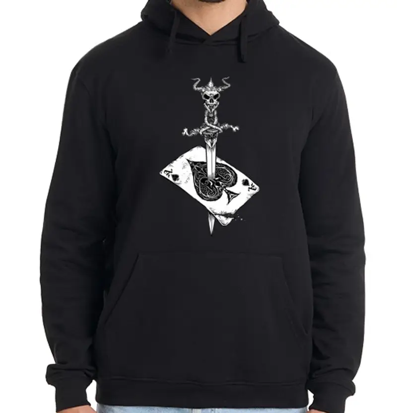 Felpa uomo con cappuccio asso di picche-gioco d39azzardo-morte c