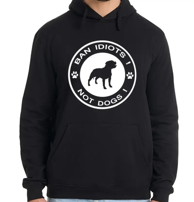 Felpa uomo con cappuccio Ban Idiots not dogs (Bianco)