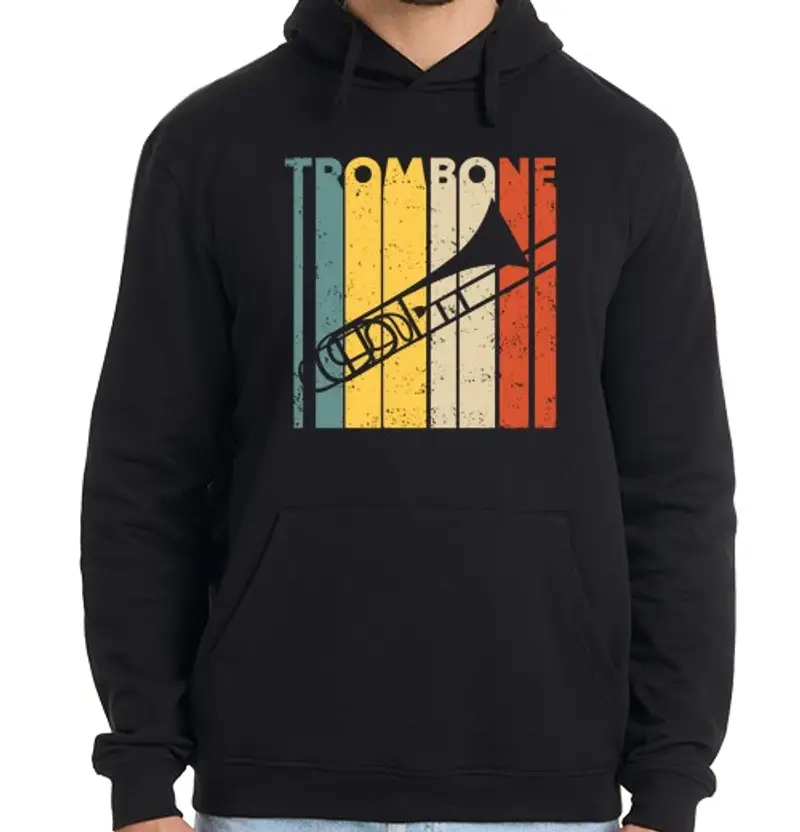 Felpa uomo con cappuccio banda musicale di trombone vintage retr