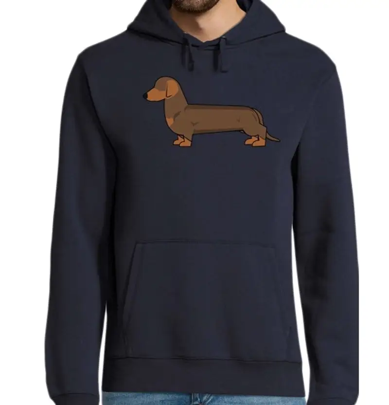 Felpa uomo con cappuccio bassotto cioccolato, felpa da uomo