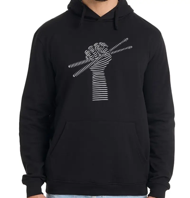 Felpa uomo con cappuccio batteria bacchette batterista