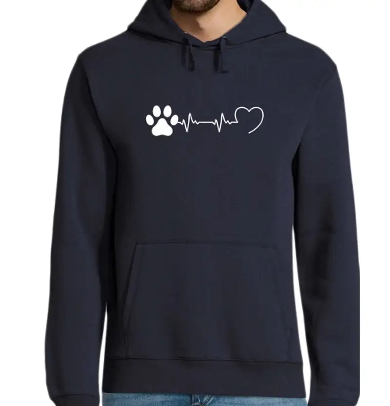 Felpa uomo con cappuccio battito cardiaco cane umorismo cani