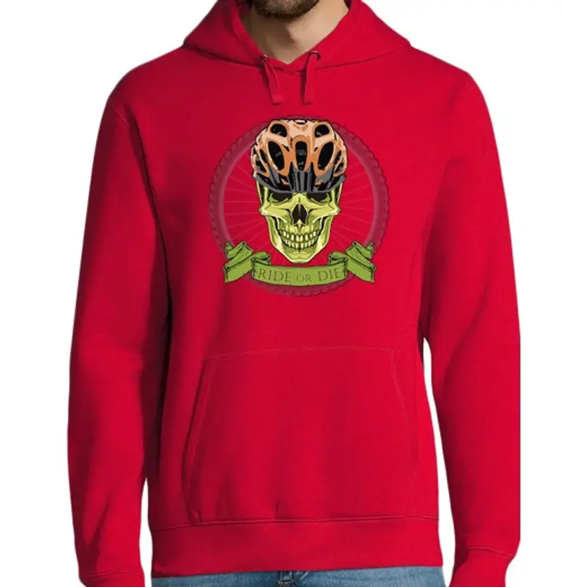 Felpa uomo con cappuccio bicicletta o die rosso