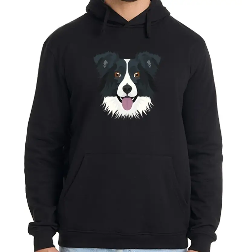 Felpa uomo con cappuccio border collie sorridente