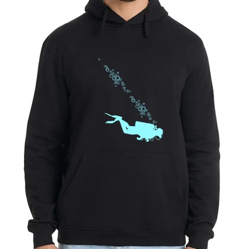 Felpa uomo con cappuccio buceo submarinismo submarinista burbuja