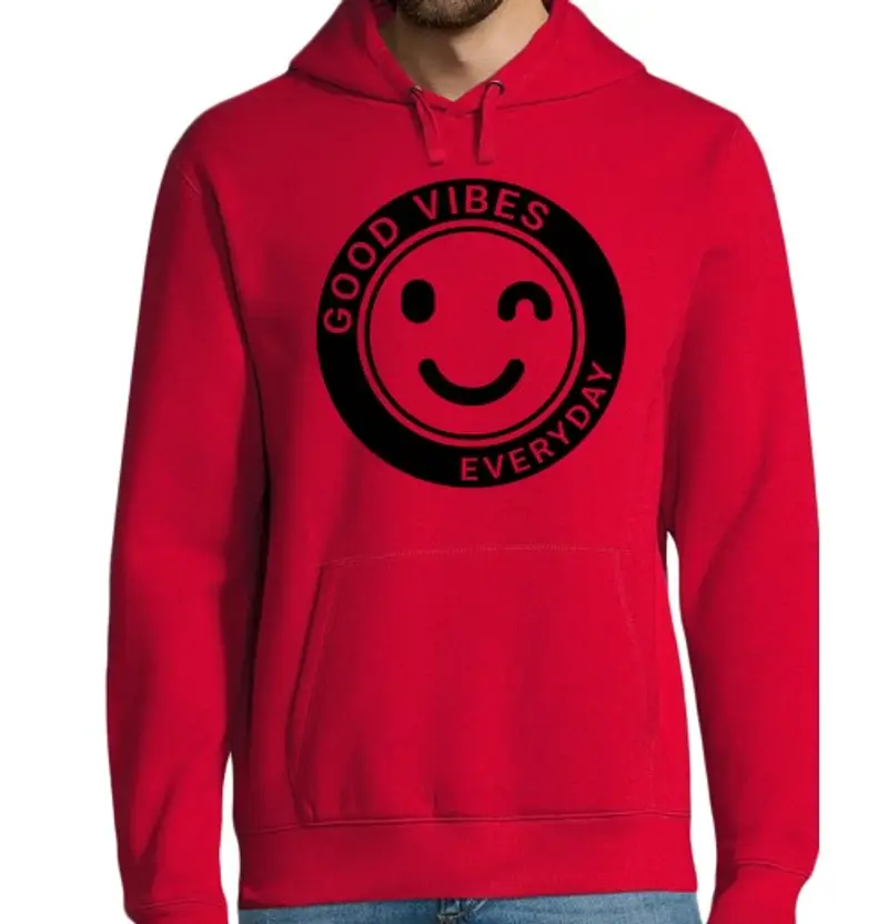 Felpa uomo con cappuccio buone vibrazioni