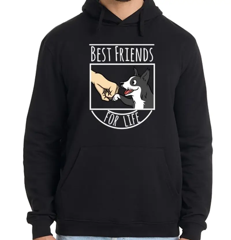 Felpa uomo con cappuccio cane b order collie best friends for vi