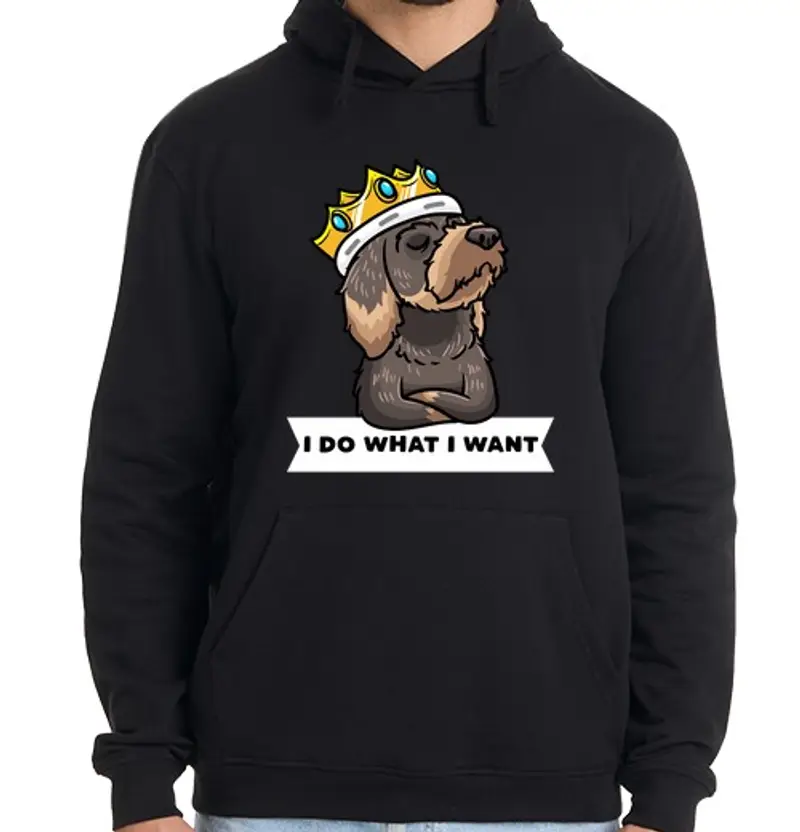 Felpa uomo con cappuccio cane bassotto a pelo duro testardo con