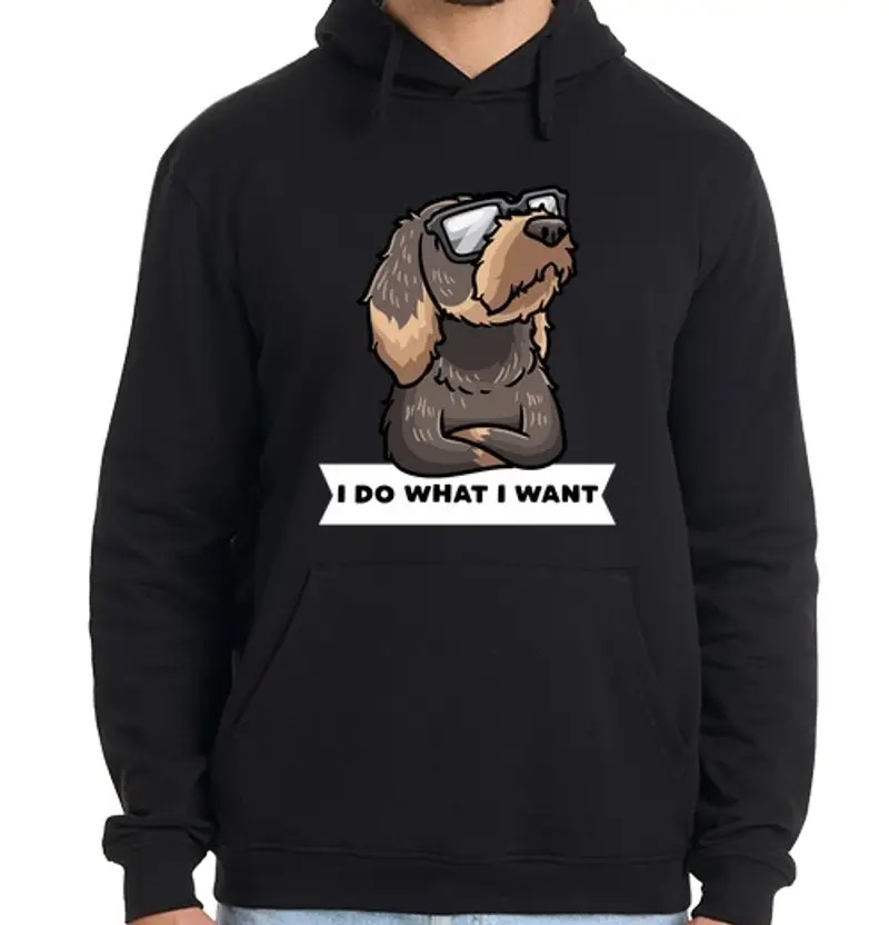 Felpa uomo con cappuccio cane bassotto a pelo duro testardo con