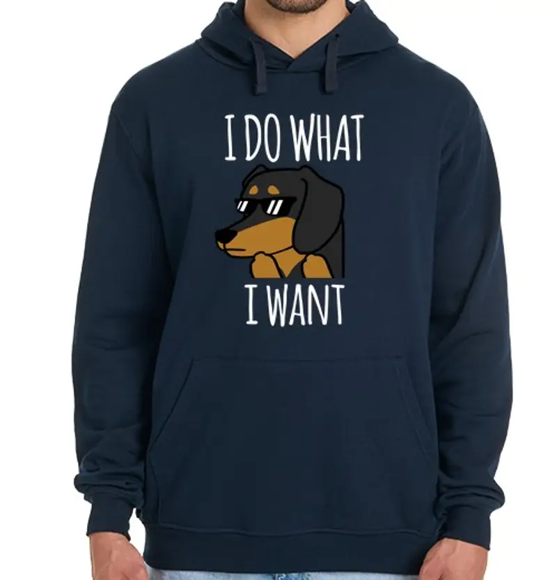 Felpa uomo con cappuccio cane bassotto mi do w hat voglio