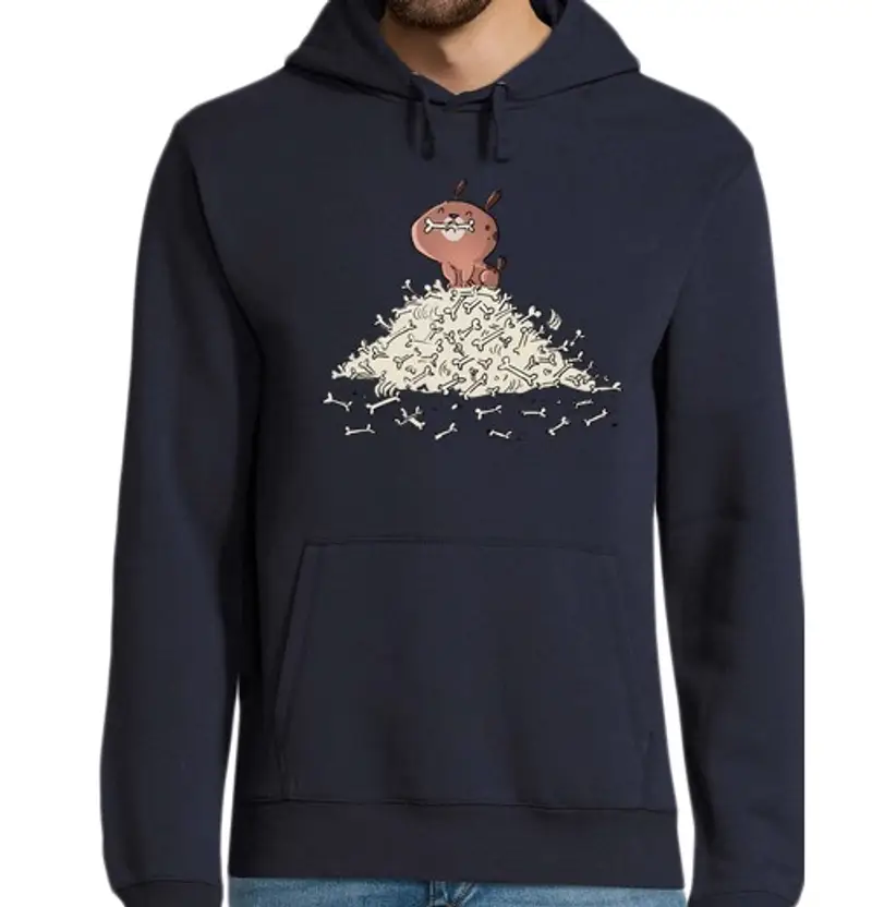 Felpa uomo con cappuccio cane con molte ossa