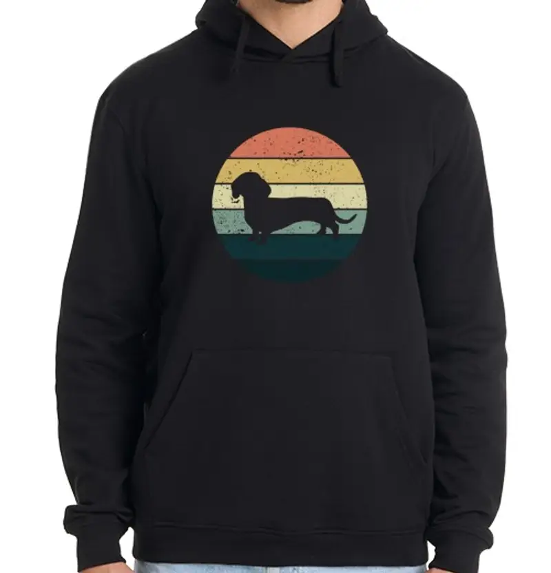 Felpa uomo con cappuccio cani teckel retrò bassotto