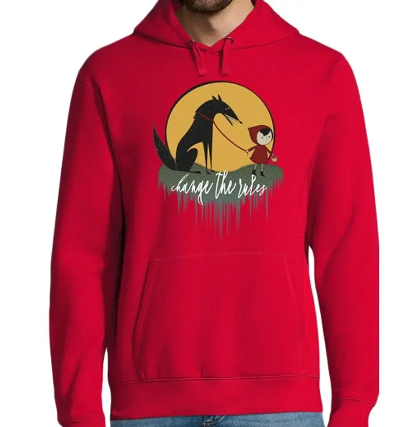 Felpa uomo con cappuccio Caperu citazione rosso femminista cambi