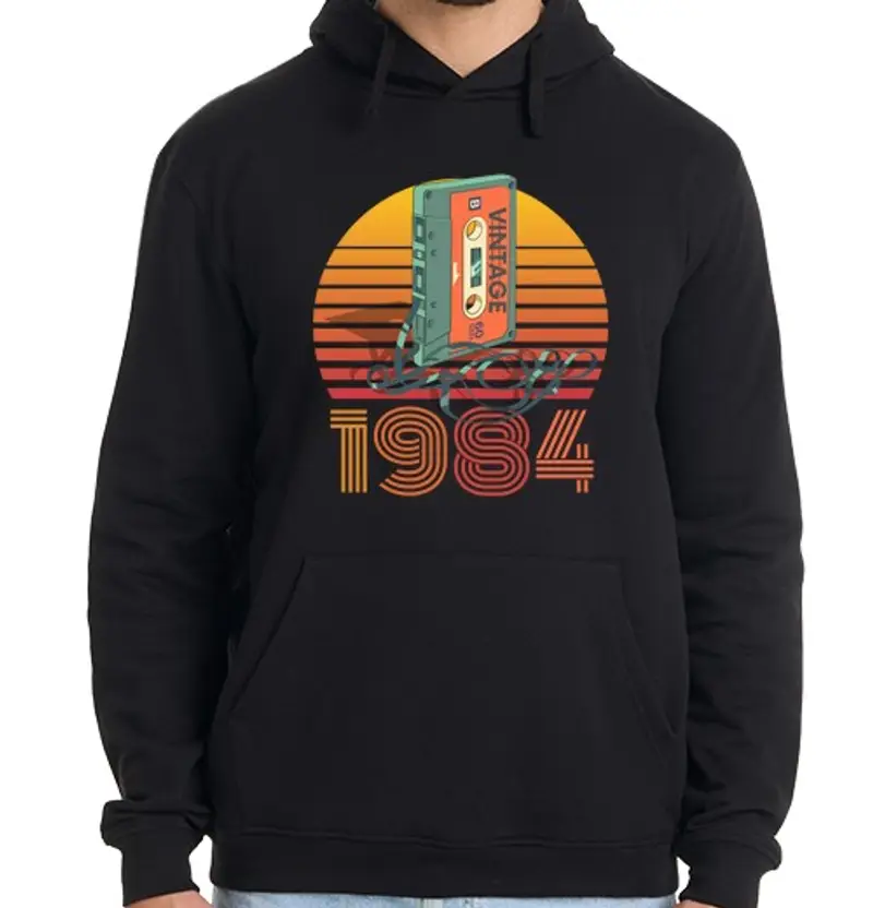 Felpa uomo con cappuccio Cassetta audio vintage 1984