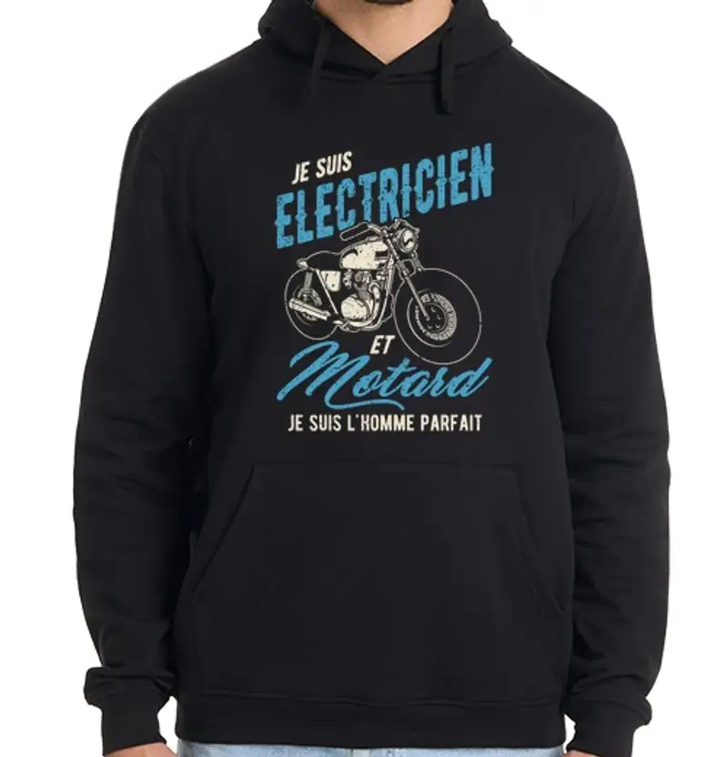 Felpa uomo con cappuccio citazione di elettricista e motociclist