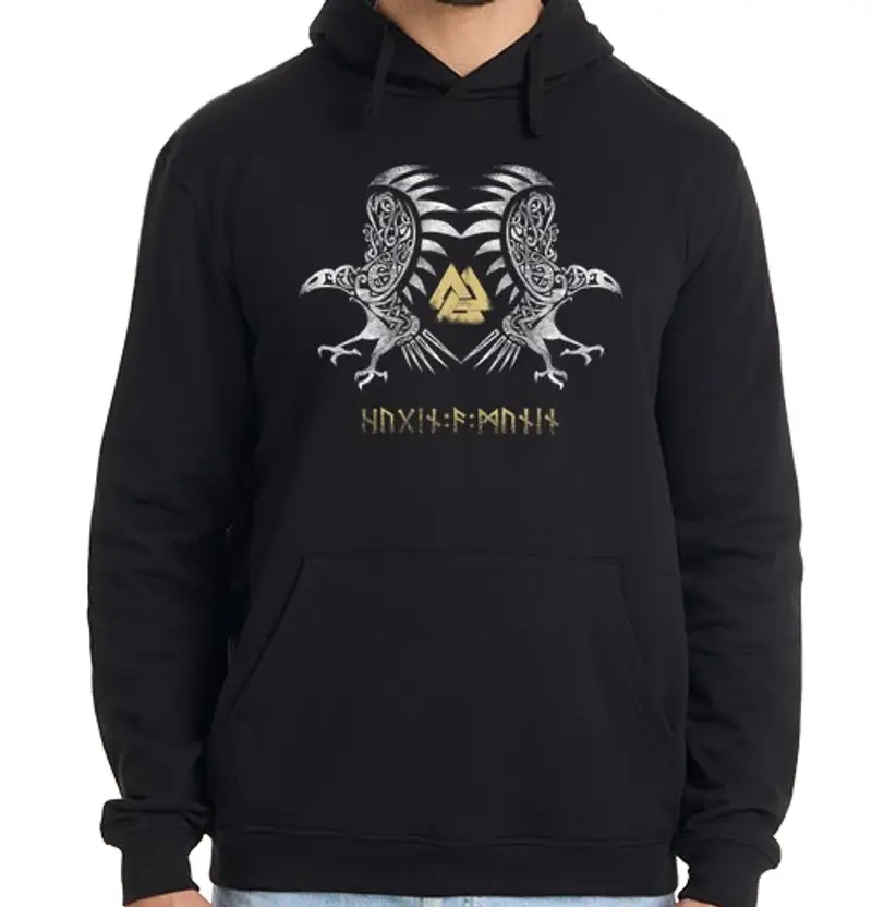 Felpa uomo con cappuccio corvi di odino