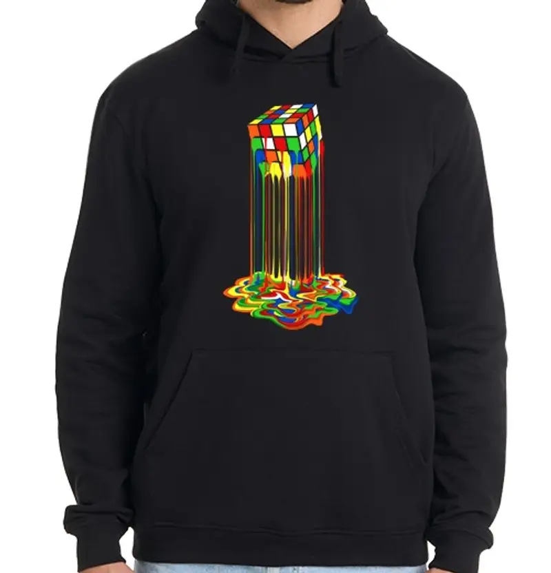 Felpa uomo con cappuccio cubo di rubik fuso