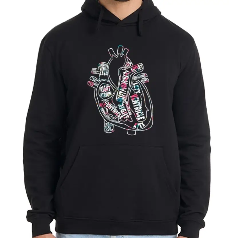 Felpa uomo con cappuccio cuore anatomico infermiere cardiaco par