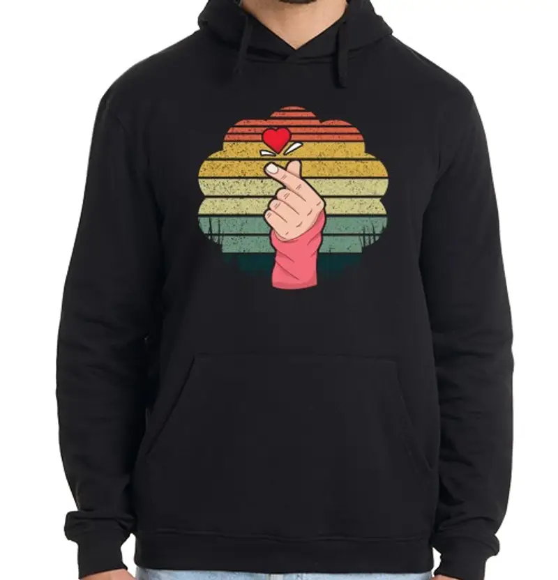 Felpa uomo con cappuccio cuore coreano saranghae dito coreano k regali san valentino per lui