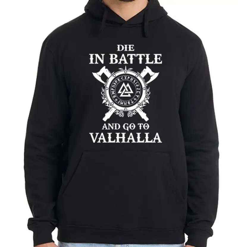 Felpa uomo con cappuccio die in battaglia ... (vikings)