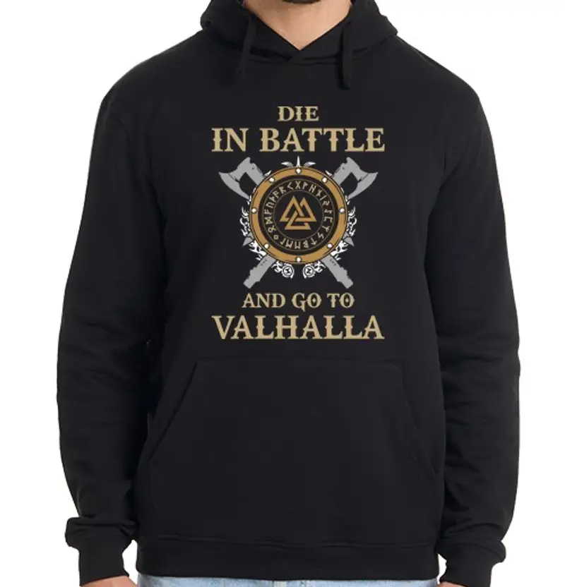 Felpa uomo con cappuccio die in battle (vi king s)