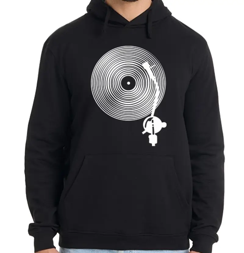 Felpa uomo con cappuccio disco in vinile - giradischi