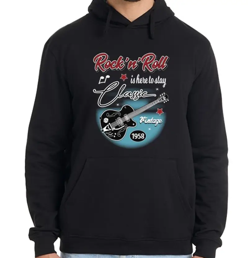 Felpa uomo con cappuccio disegno rock abilly anni 3950 rock ers