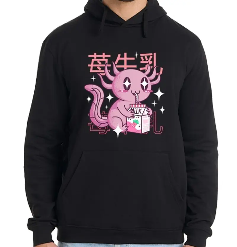 Felpa uomo con cappuccio divertente axolotl kawaii giapponese