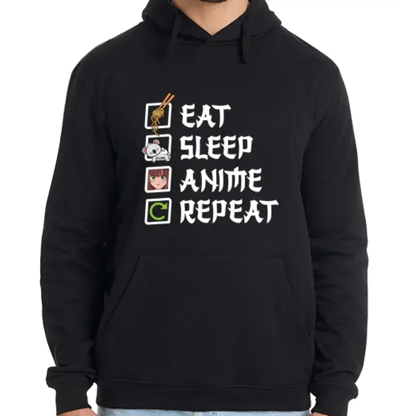 Felpa uomo con cappuccio eat dormire anime rep eat otaku
