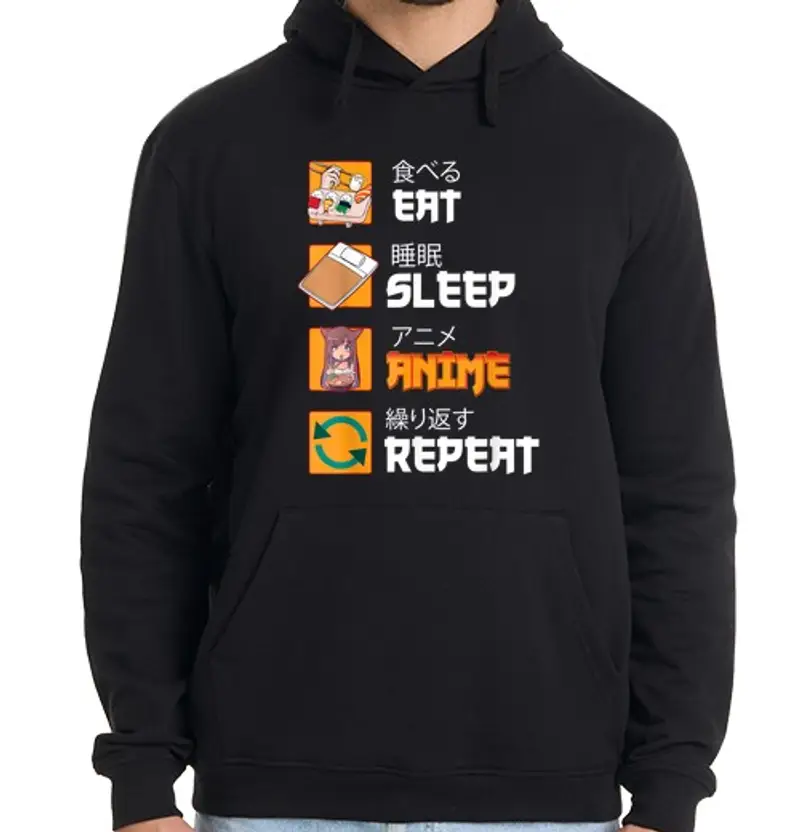 Felpa uomo con cappuccio eat s lee p anime rep eat umorismo