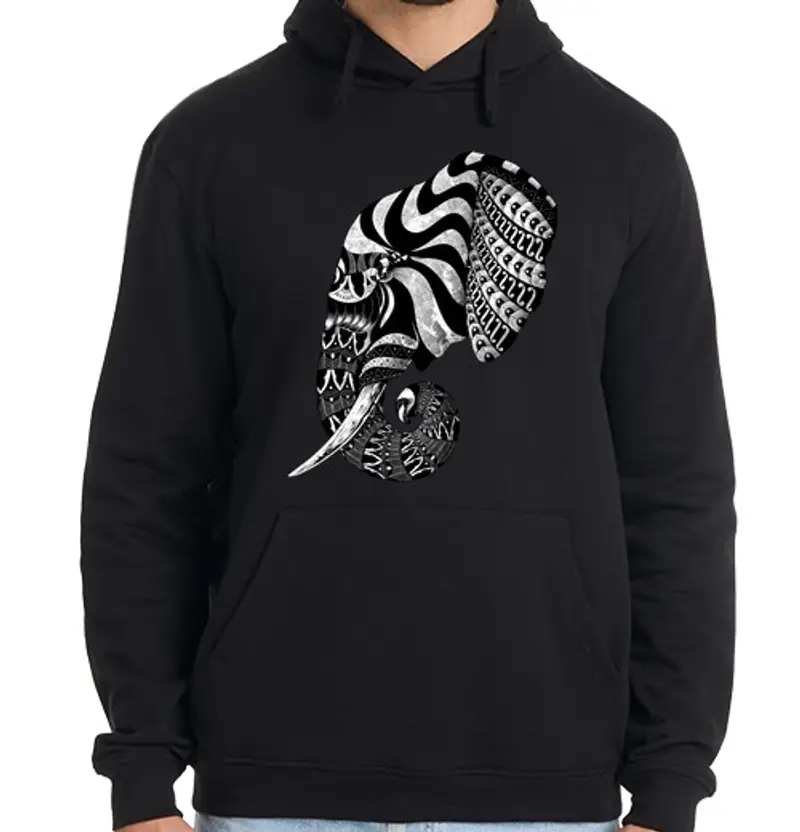 Felpa uomo con cappuccio elefante ornato