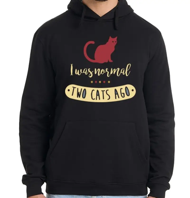 Felpa uomo con cappuccio ero normale two cats fa
