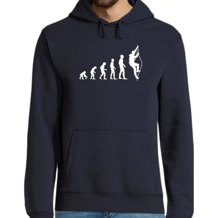 Felpa uomo con cappuccio evoluzione arrampicata umorismo scalato