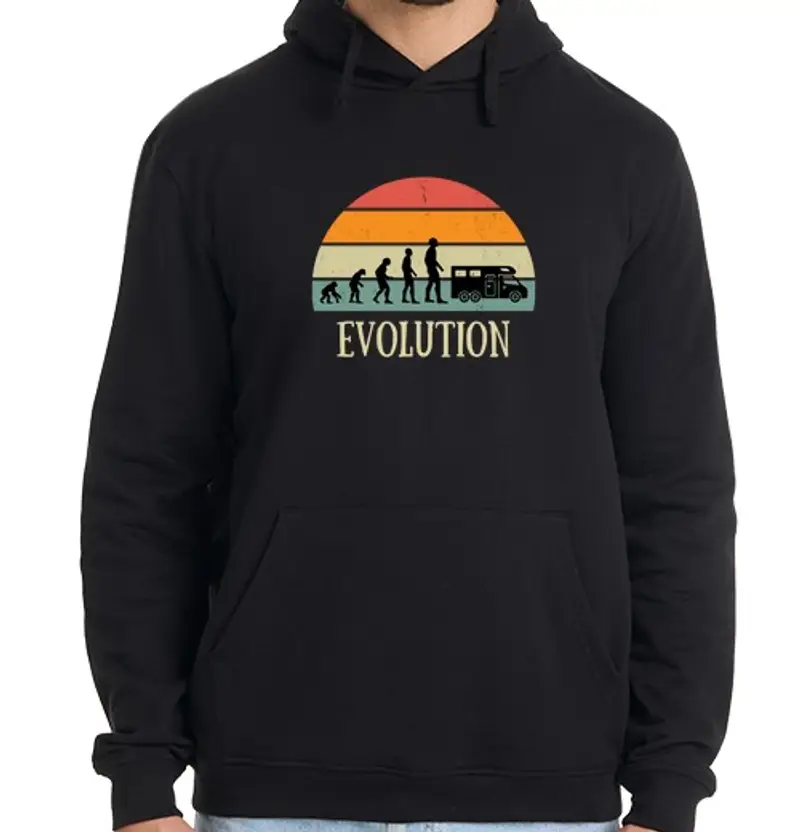 Felpa uomo con cappuccio evoluzione camper uomo umorismo
