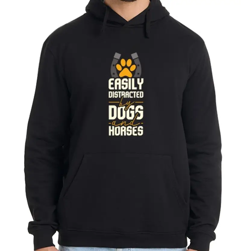 Felpa uomo con cappuccio facilmente distratto da cani e cavalli