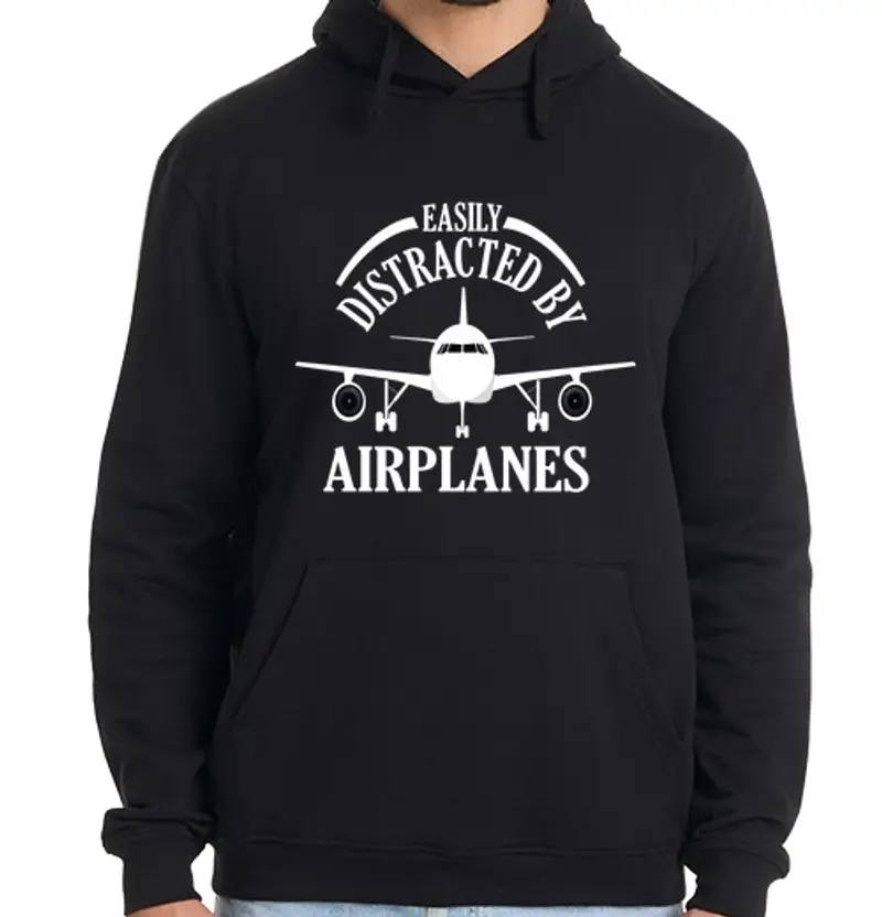 Felpa uomo con cappuccio facilmente distratto dagli aerei divert